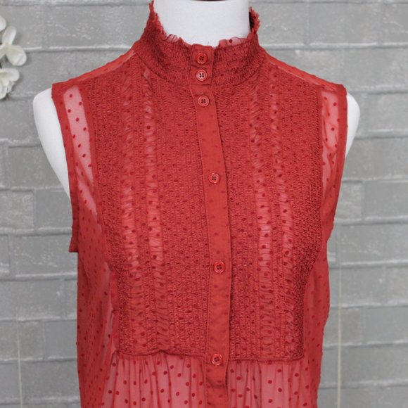Anthropologie Vanessa Virginia Sheer Flocked Mock Neck Tunic Top S - Picture 2 of 8